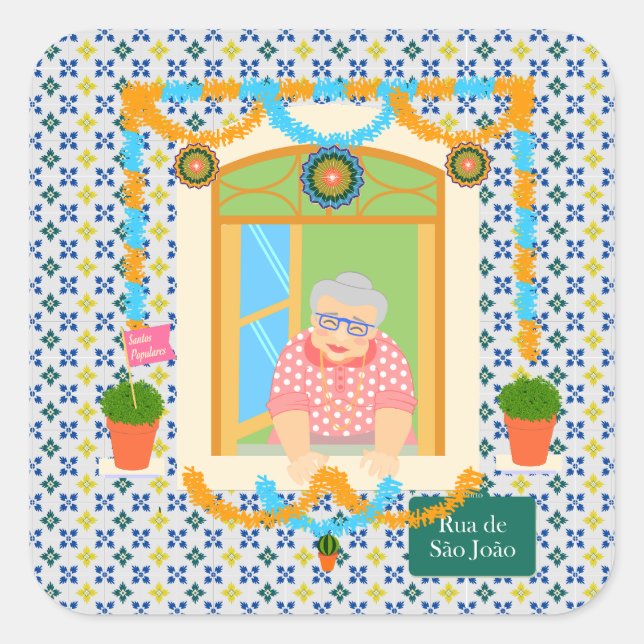 Adesivo Quadrado Vizinho da Festa Português do santo John Português (Frente)