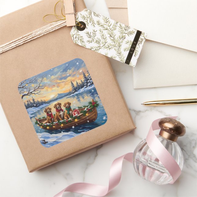 Adesivo Quadrado Vizsla Christmas Boat Holiday (Presentear)