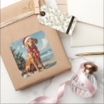 Adesivo Quadrado Vizsla Dog Christmas Vintage Beach<br><div class="desc">Traga o calor dos feriados para a costa com esta charmosa design inspirada na vintagem, que apresenta um cão festivo sentado numa praia serena. Com um clássico toque de feriado de tons nostálgicos e vibrações costeiras, esta trabalho de arte captura a magia do Natal pelo mar. Perfeito para espalhar alegria...</div>