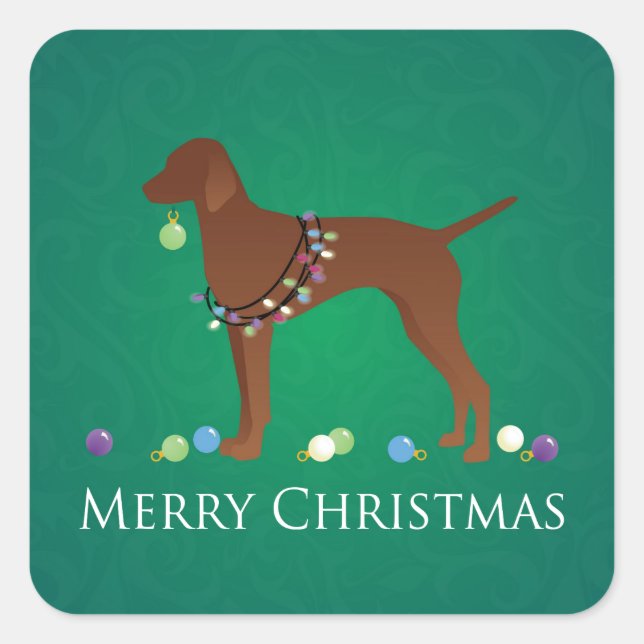 Adesivo Quadrado Vizsla Dog Felry Design de Natal (Frente)