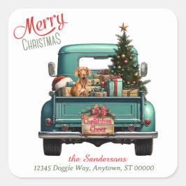 Adesivo Quadrado Vizsla Dog Retro Truck Natal