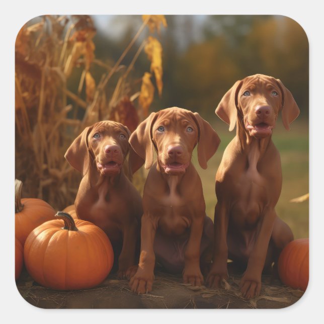 Adesivo Quadrado Vizsla Puppy Autumn Delight Pumpkin (Frente)