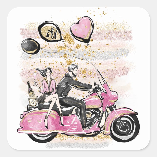 Adesivo Quadrado Você Balança Meu Mundo | Casal Moto Sublimação (Frente)