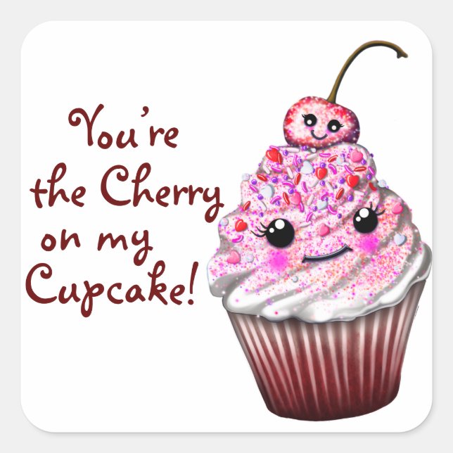 Adesivo Quadrado Você é a Cherry no meu Cupcake! Kawaii Stickers (Frente)