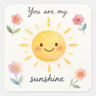 Adesivo Quadrado Você É Meu Sol Sticker Floral Aquarela
