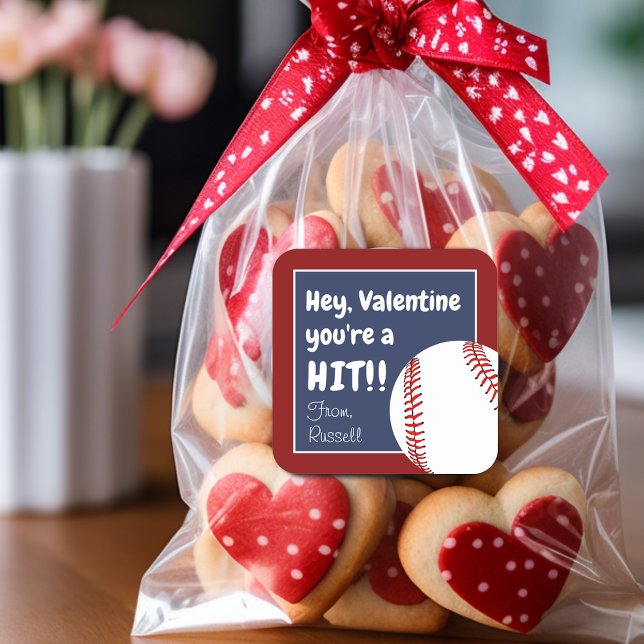 Adesivo Quadrado Você É um Sucesso Favor de Beisebol de Dia dos Nam (You're A Hit Valentine Baseball Favor Square Sticker)