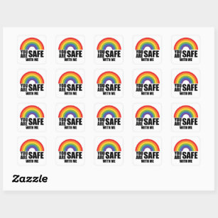 Adesivo Quadrado Você Está Seguro Comigo LGBTQ Rainbow Prie