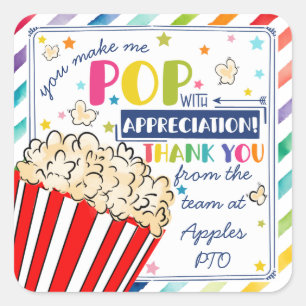 Adesivo Quadrado você me faz pop obrigados de pipoca ser voluntár