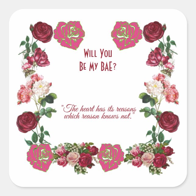 Adesivo Quadrado Você Será Meu Amor Rosas Rústicas Vintage Dia dos  (Frente)