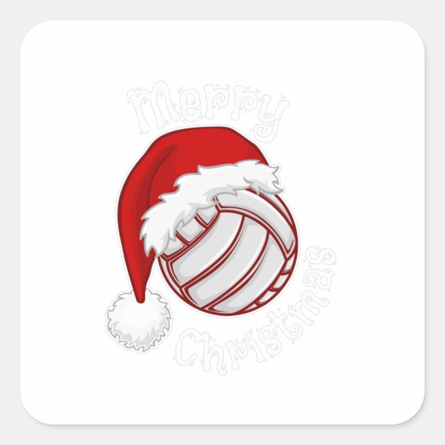 Adesivo Quadrado Voleibol com Santa hat impressão de Natal Engraçad (Frente)