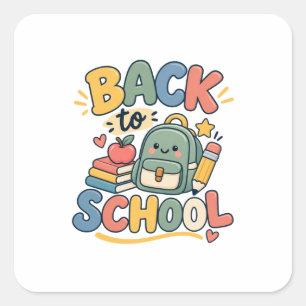 Adesivo Quadrado Voltar às Compras Escolares Fofo Kawaii