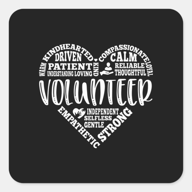 Adesivo Quadrado Voluntário, trabalhador voluntário, caridade (Frente)