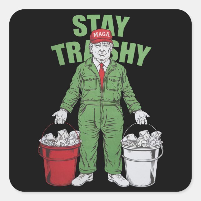 Adesivo Quadrado Votar Trump Garbage Man Permaneça Trashy Eleições  (Frente)
