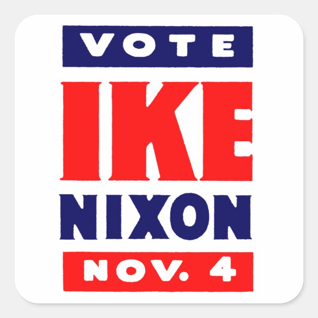 Adesivo Quadrado Vote Ike, Nixon em 1952 (Frente)