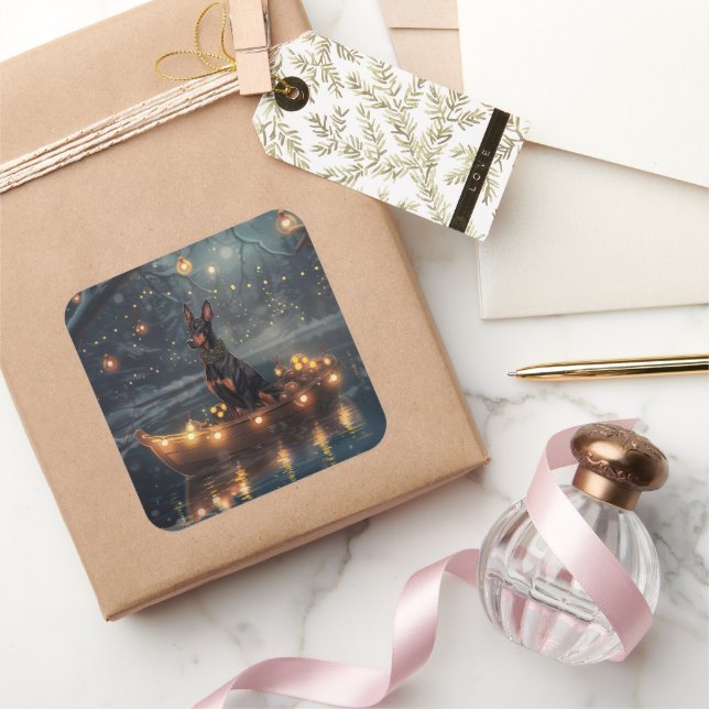 Adesivo Quadrado Voyage festiva do Doberman Christmas (Presentear)