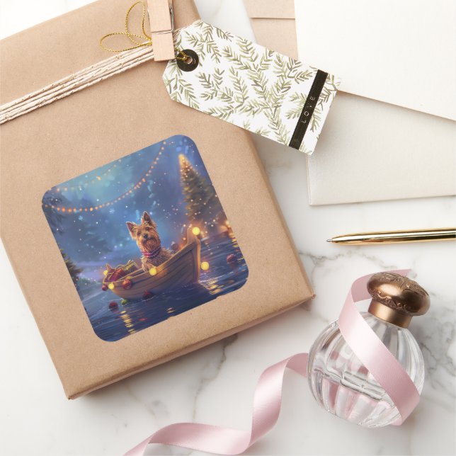 Adesivo Quadrado Voyage festiva no Terrier Christmas australiano (Presentear)