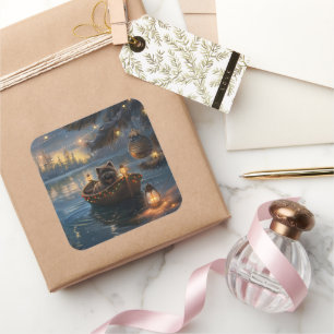 Adesivo Quadrado Voz Festiva de Natal Affenpinscher