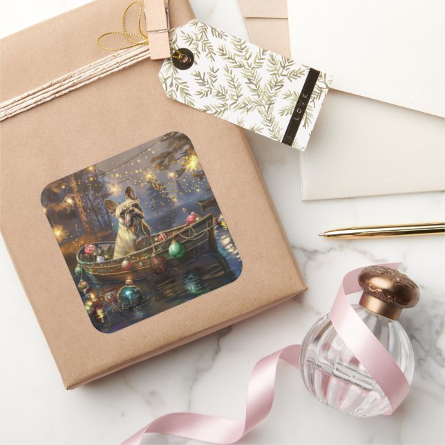 Adesivo Quadrado Voz Festiva do Buldogue Francês (Presentear)