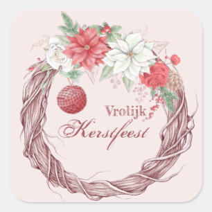 Adesivo Quadrado Vrolijk kerstfeest White e Red Poinsettia