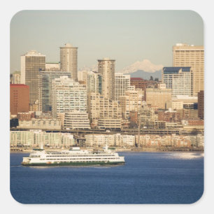 Adesivo Quadrado WA, Seattle, panorama de Seattle e Elliott Bay