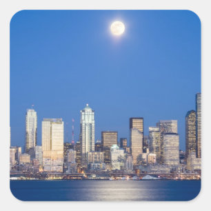 Adesivo Quadrado WA, Seattle, panorama de Seattle e Elliott Bay 3