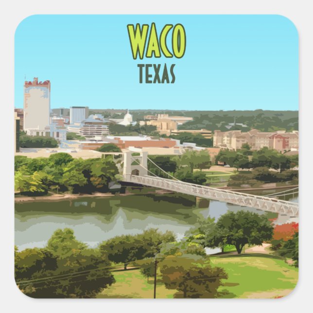 Adesivo Quadrado Waco Texas Brazos Centro Vintage (Frente)
