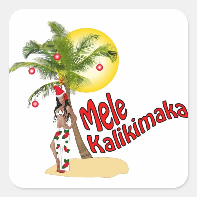 Adesivo Quadrado Wahine Pinup Mele Kalikimaka Vinheiros de Natal (Frente)