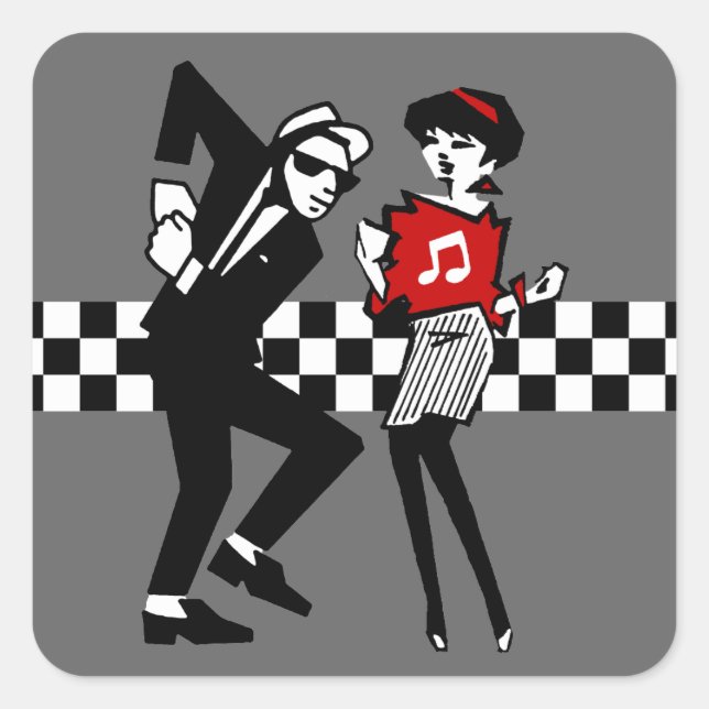 Adesivo Quadrado Walt Jabsco e Betty Beat na Cinza II (Frente)