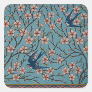 Adesivo Quadrado Walter Crane Almond Blossom & Swallow