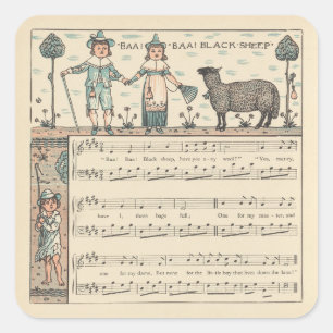 Adesivo Quadrado Walter Crane Baa Baa Ovelha Negra Rima Infantil