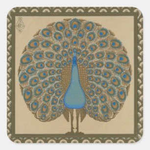 Adesivo Quadrado Walter Crane Blue Peacock com a cauda
