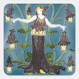 Adesivo Quadrado Walter Crane Columbine Arte Nova Flor Roxa