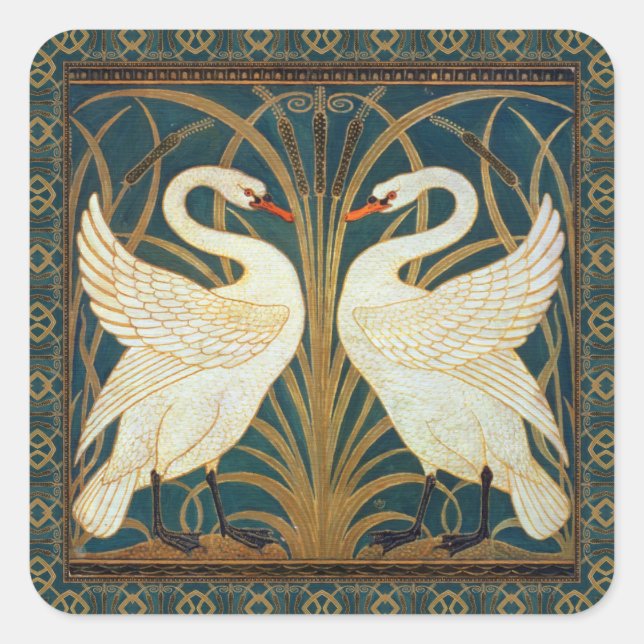 Adesivo Quadrado Walter Crane Swan, Rush E Iris Art Nouveau (Frente)