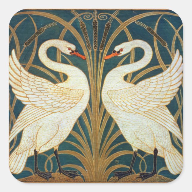 Adesivo Quadrado Walter Crane Swan, Rush E Iris Art Nouveau (Frente)