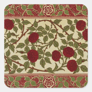 Adesivo Quadrado Walter Crane Vintage Rosamund Rosa Vermelha Floral
