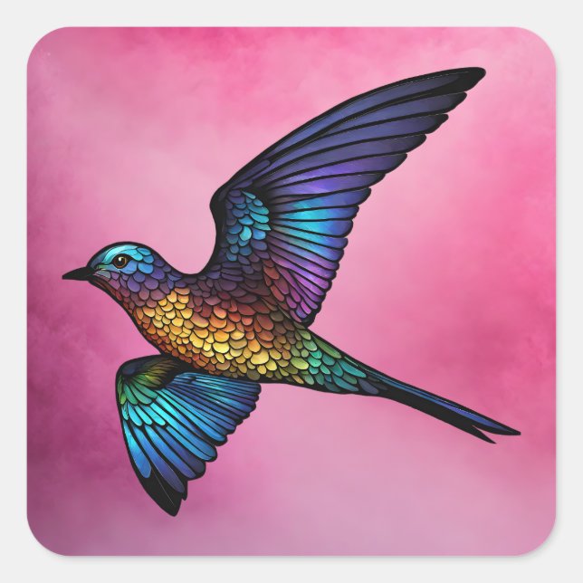 Adesivo Quadrado Wanderer sem limites: Pássaro Swift Multicolor (Frente)