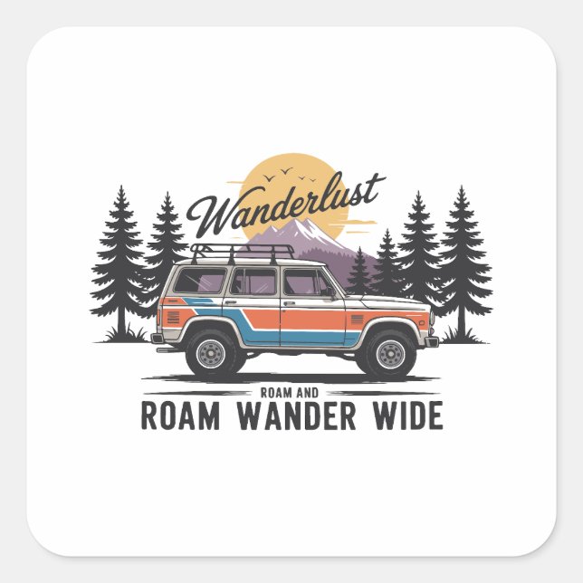 Adesivo Quadrado Wanderlust Camper - Roam e Roam Wander Wide (Frente)