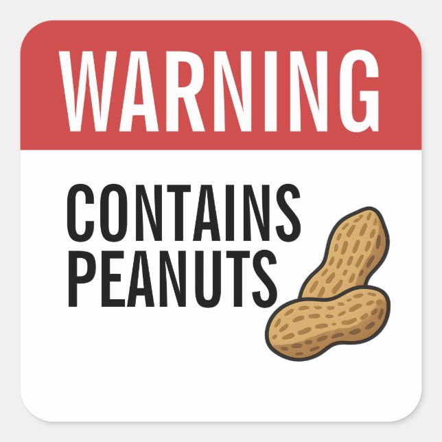 Adesivo Quadrado Warning Contains Peanuts Allergy Alert (Frente)