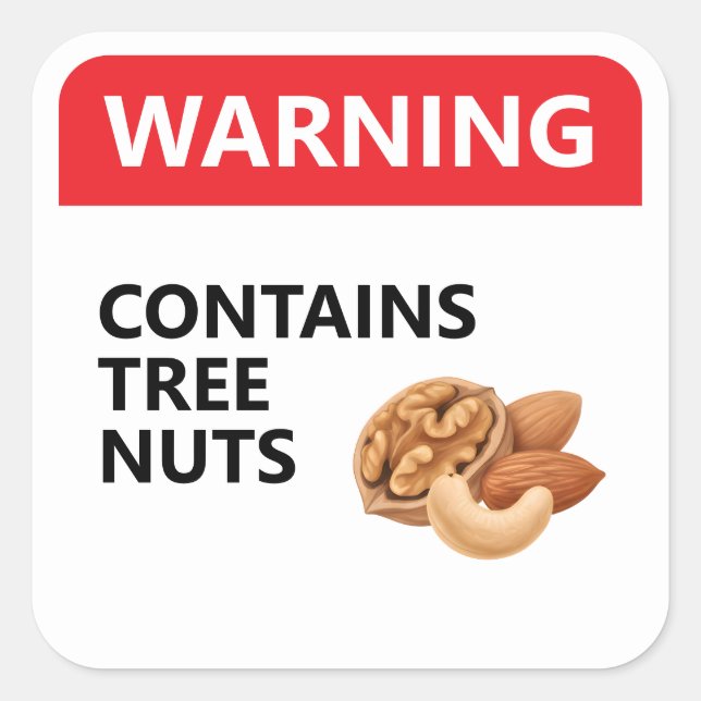 Adesivo Quadrado WARNING: CONTAINS TREE NUTS | Food Allergy (Frente)