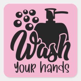 Adesivo Quadrado Wash Your Hands Bathroom Hygiene Reminder