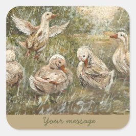 Adesivo Quadrado Water Play Whimsical Farmhouse Duck Family Pond