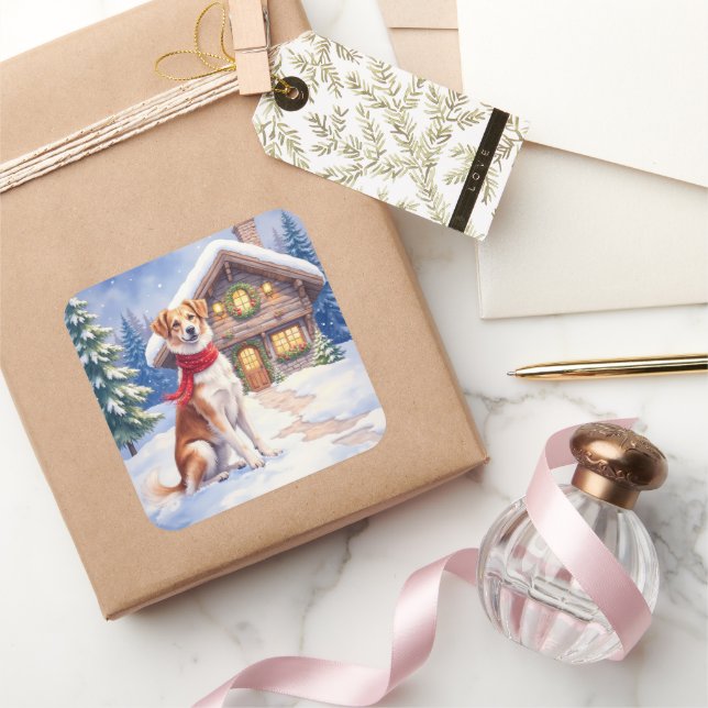 Adesivo Quadrado Watercolor Appenzeller Sennenhund Alpine Chalet (Presentear)