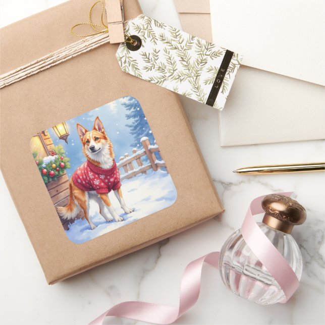 Adesivo Quadrado Watercolor Australian Cattle Dog Rustic Garland (Presentear)