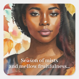 Adesivo Quadrado Watercolor Autumn Black Woman Art Keem Poem