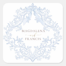 Adesivo Quadrado  watercolor blue crest wedding