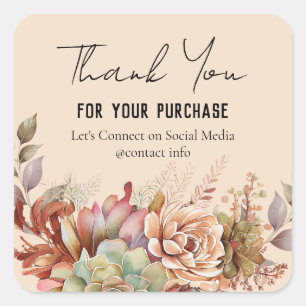 Adesivo Quadrado Watercolor Boho Cactus Business Obrigado