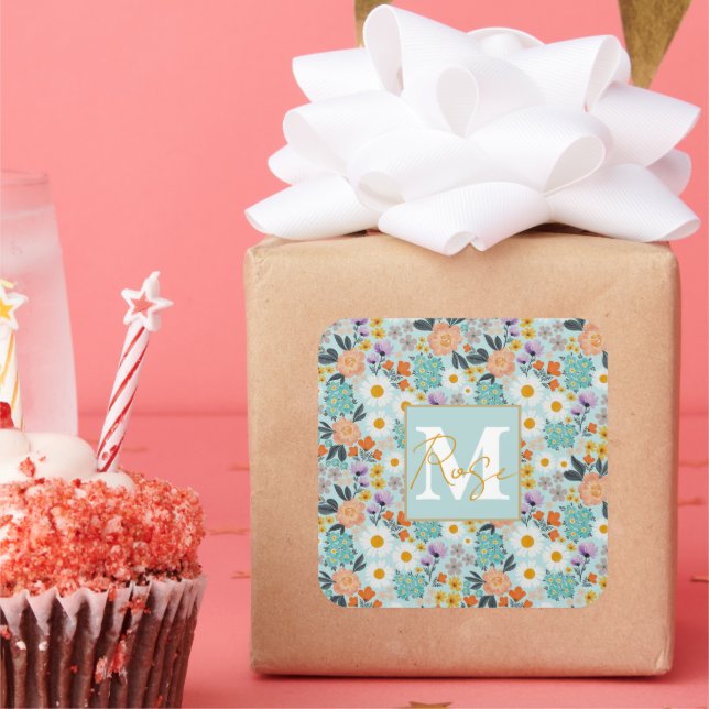 Adesivo Quadrado Watercolor Boho Floral (Festa)