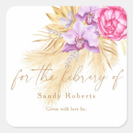 Adesivo Quadrado Watercolor boho pampas, para a biblioteca de