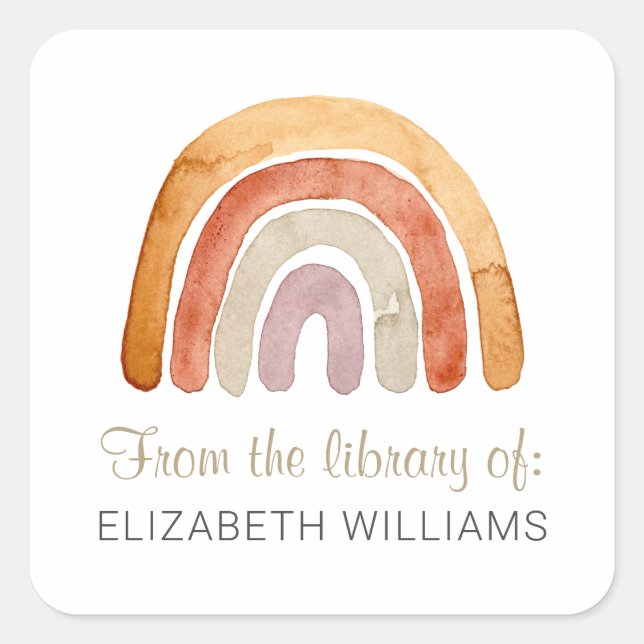 Adesivo Quadrado Watercolor Boho Rainbow - Placa Personalizada (Frente)