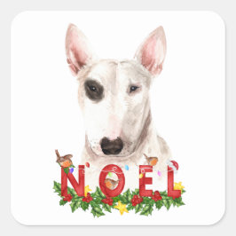 Adesivo Quadrado Watercolor Bull Terrier Noel Natal